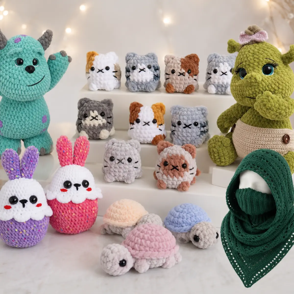6-in-1 Crochet Pattern Bundle PDF – Cute Amigurumi Cats, Bunny, Turtle, Monster & Hooded Cowl 6-in-1 Crochet Pattern Bundle PDF – Cute Amigurumi Cats, Bunny, Turtle, Monster & Hooded Cowl - Image 4