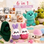 6-in-1 Crochet Pattern Bundle PDF – Cute Amigurumi Cats, Bunny, Turtle, Monster & Hooded Cowl