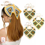 Handmade Crochet Granny Square Hair Bandana – Vintage Boho Knit Head Kerchief Scarf