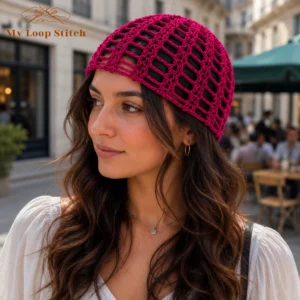 Boho Lace Bandana Crochet Pattern PDF – Vintage Cluster Stitch Hair Scarf Digital