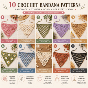 10 Boho Crochet Bandana Patterns Bundle