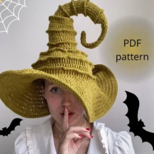 Halloween Witch Hat Crochet Pattern | Spiral Wide Brim Halloween Hat PDF | Easy Crochet Pattern for Beginners