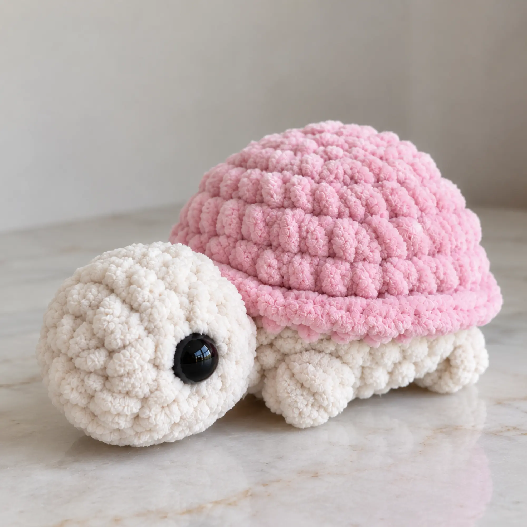 Crochet Turtle Pattern PDF – Mini No-Sew Turtle Amigurumi Cute red crochet turtle with a thick textured shell, cream plush head, little legs and shiny black eye